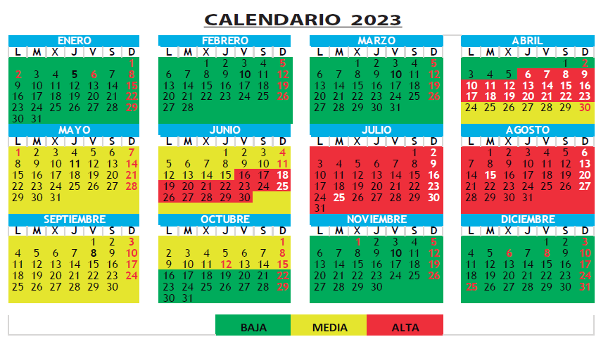 Calendario temporada alta media baja_Alquiler autocaravana